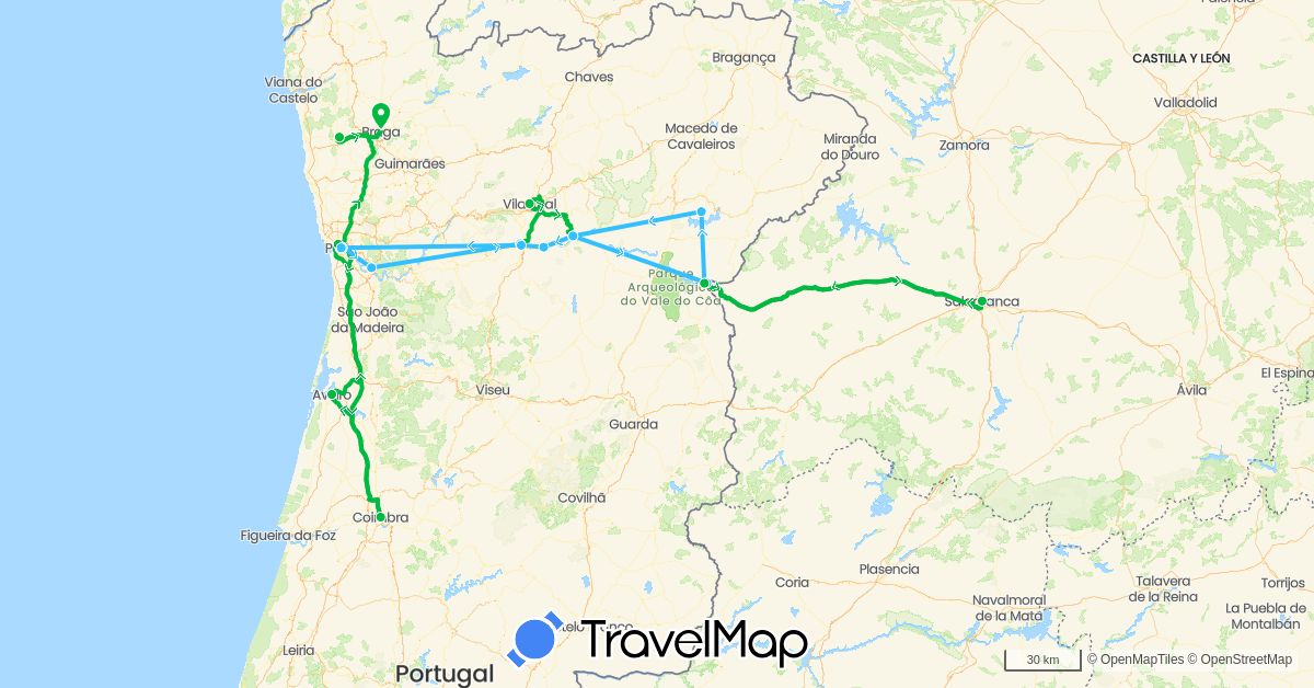 TravelMap itinerary: driving, bus, boat in Spain, Portugal (Europe)